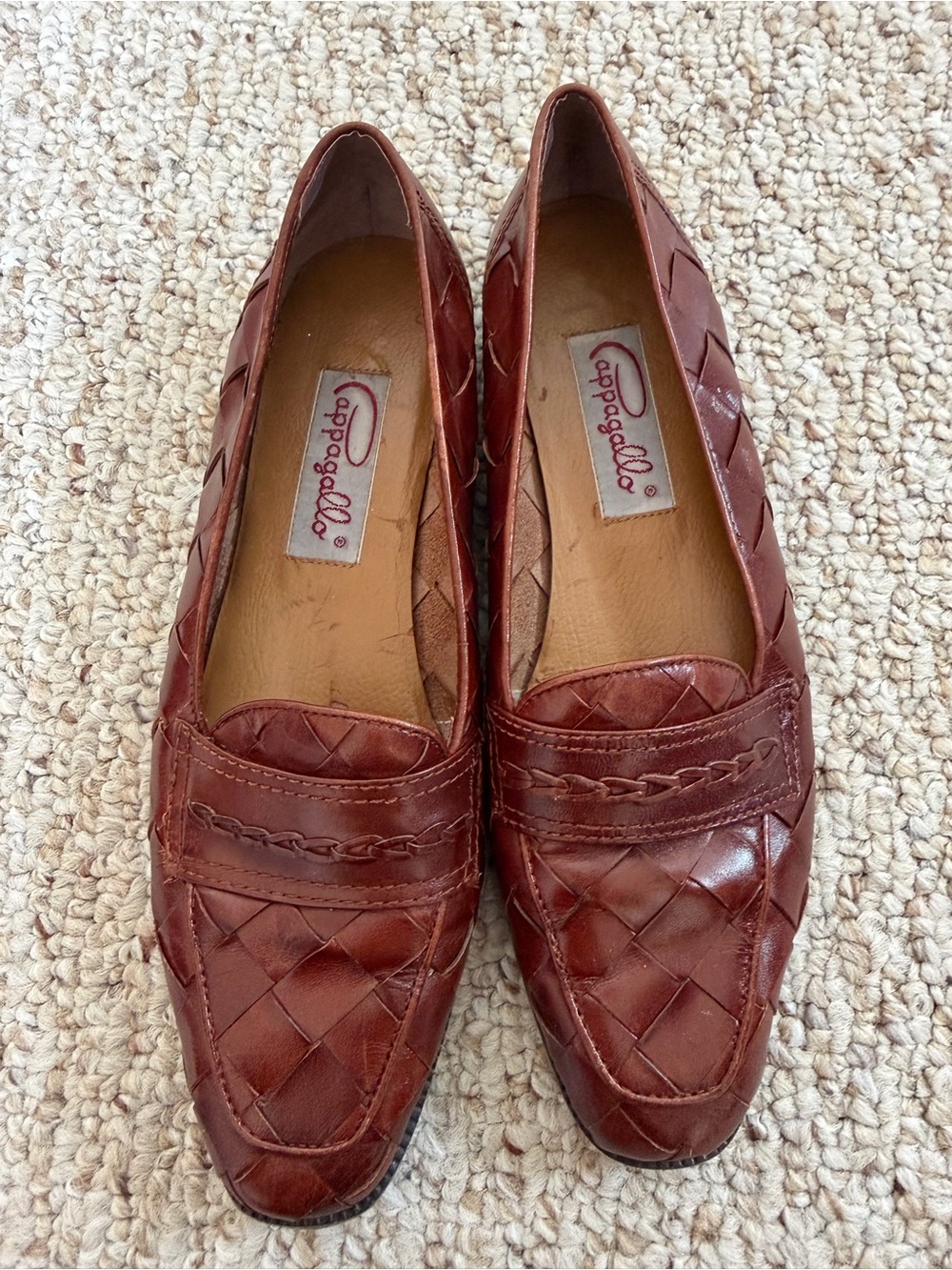 Pappagallo Woven Leather Penny Loafers in Chestnut Brown size 7.5 - Picture 1 of 6